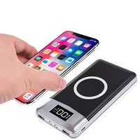 

mini 10000mah PVC material portable 5V 2A slim mobile phone treasure three-in-one qi usb-c LCD wireless fast charger power bank