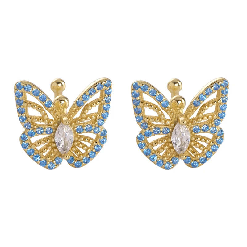 

Non piercing Blue zircon butterfly cuff earrings