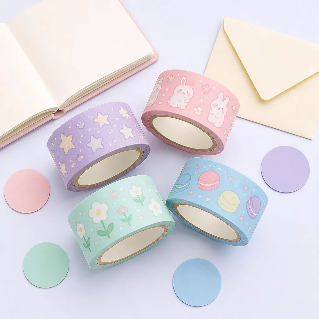 Washi tape stationery flatlay association scene