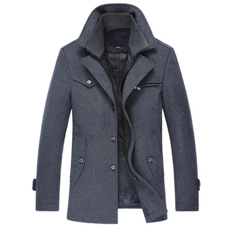 

High Quality Winter Thicken Woolen Plain Coat Men, Black, khaki, gray