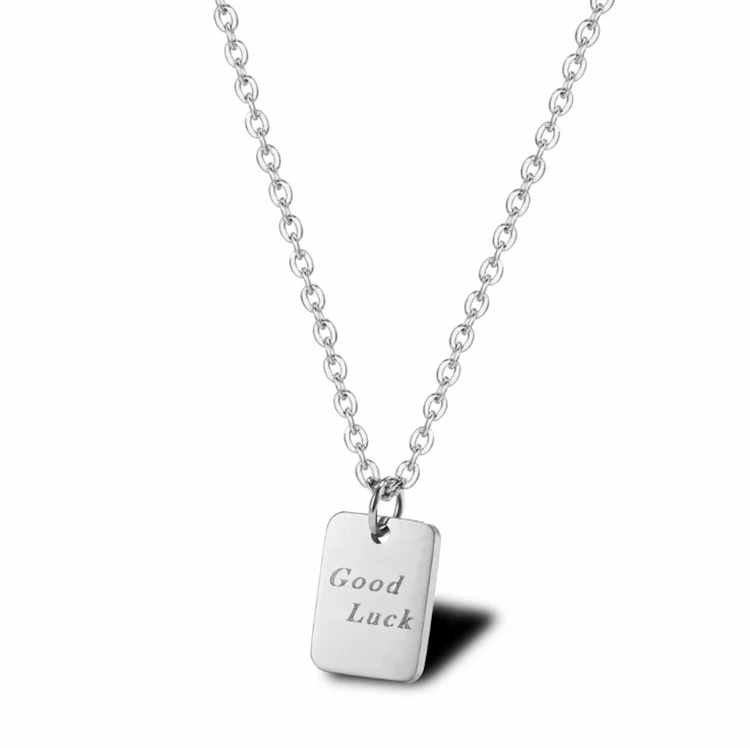 

Fashion Jewelry Custom Engraved Small charm necklace 18k gold Stainless Steel Gook Luck Necklace