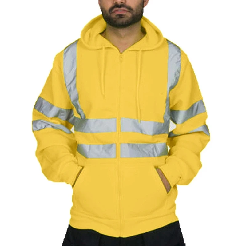 

Custom Men Stripe Patchwork Hooded Jacket Hoodies Reflective Visibility Coat For Wholesale, Customized color