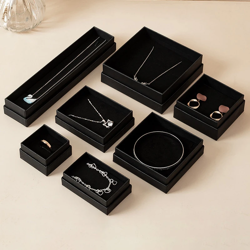 

Exquisite Rings Bracelet Necklace Storage Box Portable Gift Case Black Kraft Paper Cardboard Jewel Case