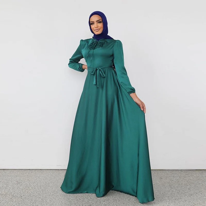 

Muslim Women Ladies Dubai Satin Long Robe Abaya Dress