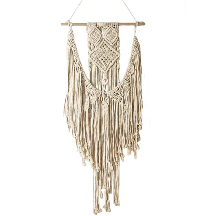 

Macrame wall hanging shelf woven wall decor wood floating hanging Storage Shelf, Cream white