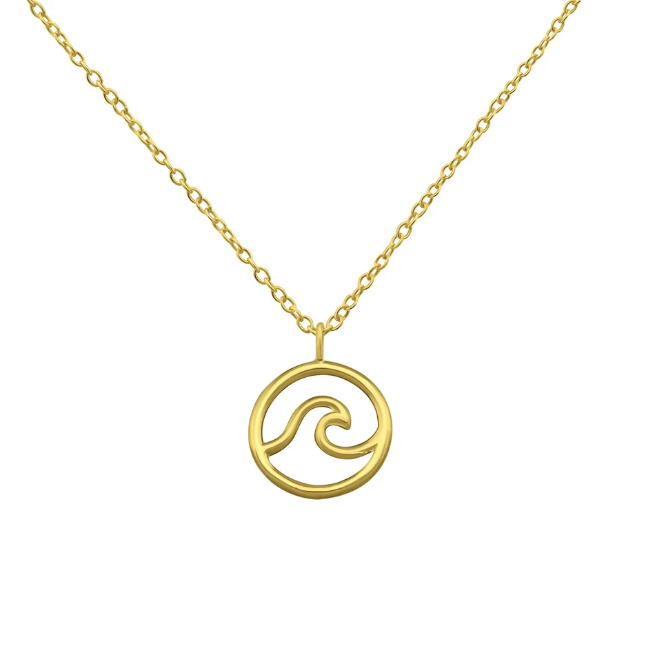 

18K Gold Plated New 925 Sterling Silver Ocean Wave Pendant Round Necklace For Women