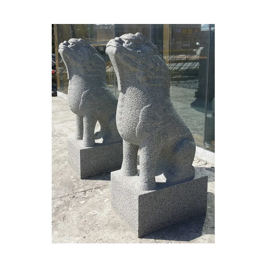 Big Granite Natural Stone Lion Carving, Outdoor Entrance Lion Statues Large