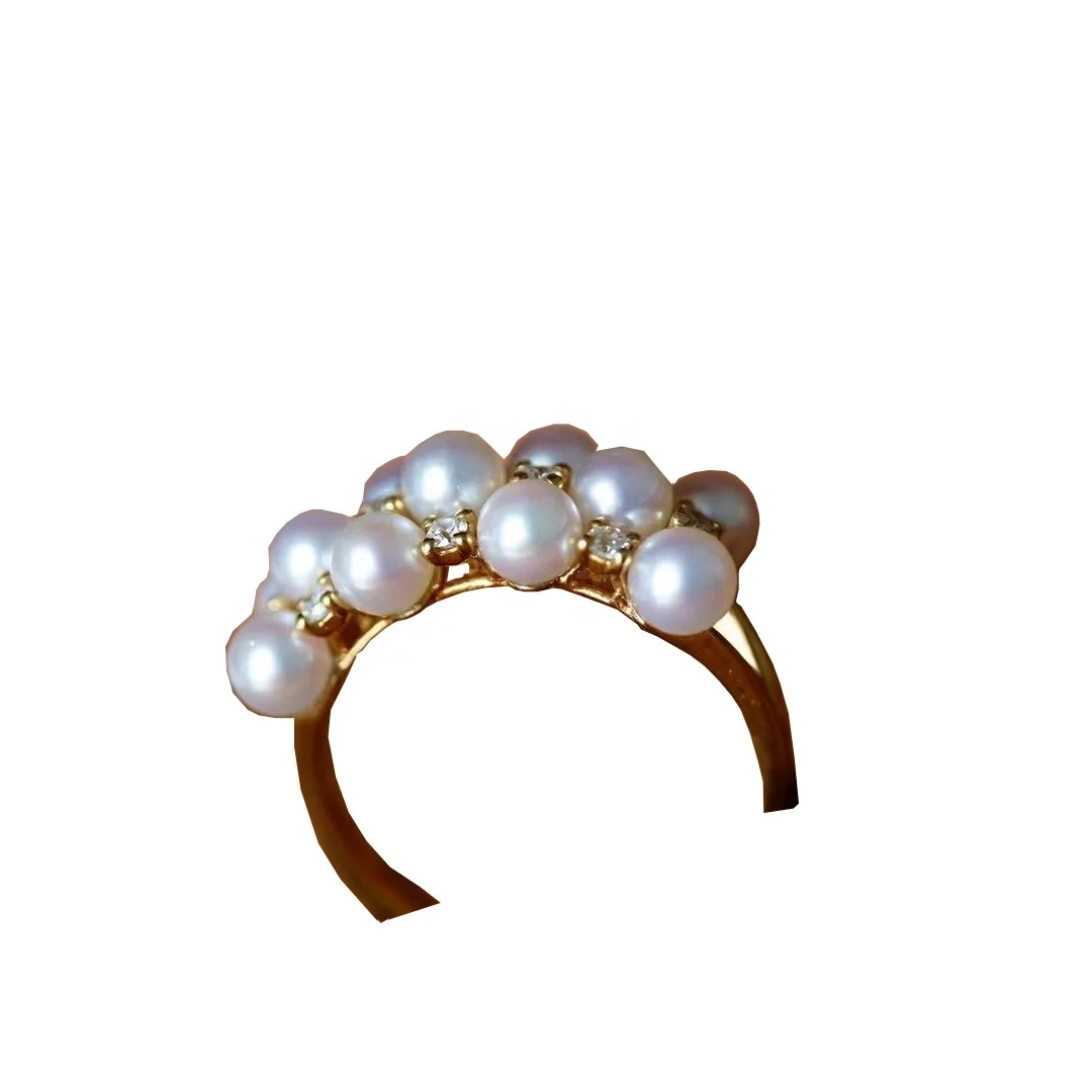 

Women's 18K Yellow Gold filled Japan Akoya white pearl rings adjustable with Starbrust Diamonds Free Shipping