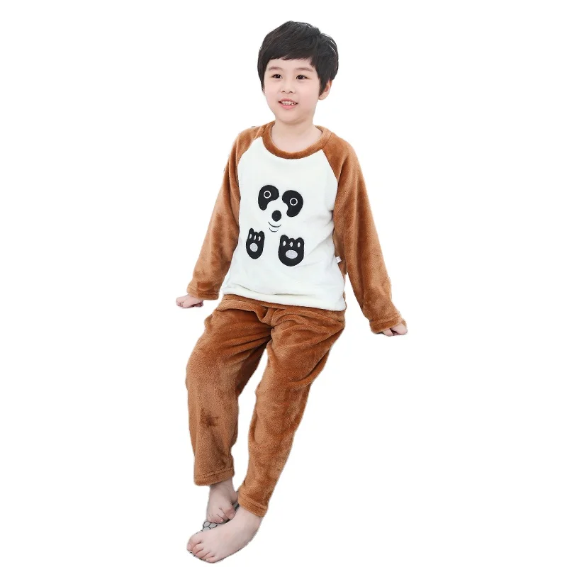 

Wholesale children's home wear suit Autumn winter new style embroidered warm pajamas children's coral velvet home wear suit, Picture shows