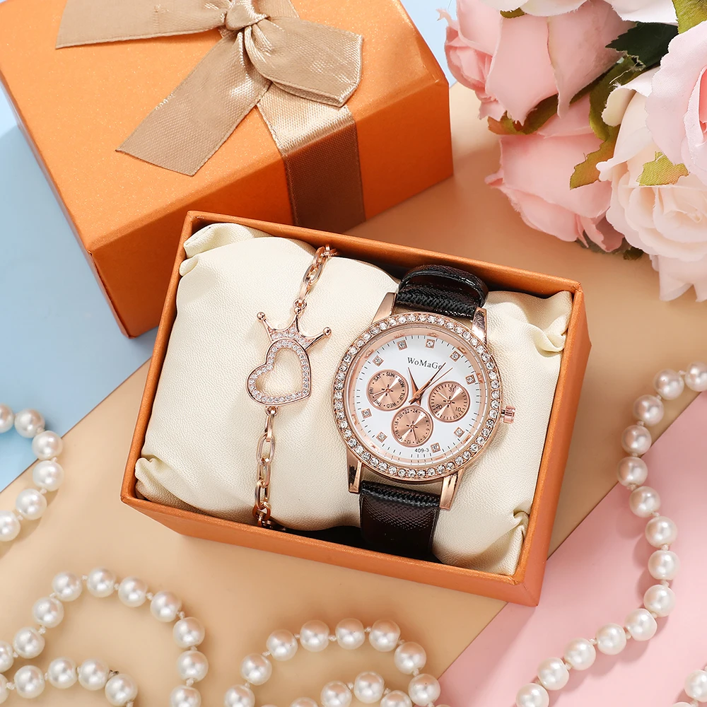 

Alloy Diamonds Bracelet Watches With Jewelry Sets Women Gift With Exquisite Box Fashion brand lady accessories chain bangle