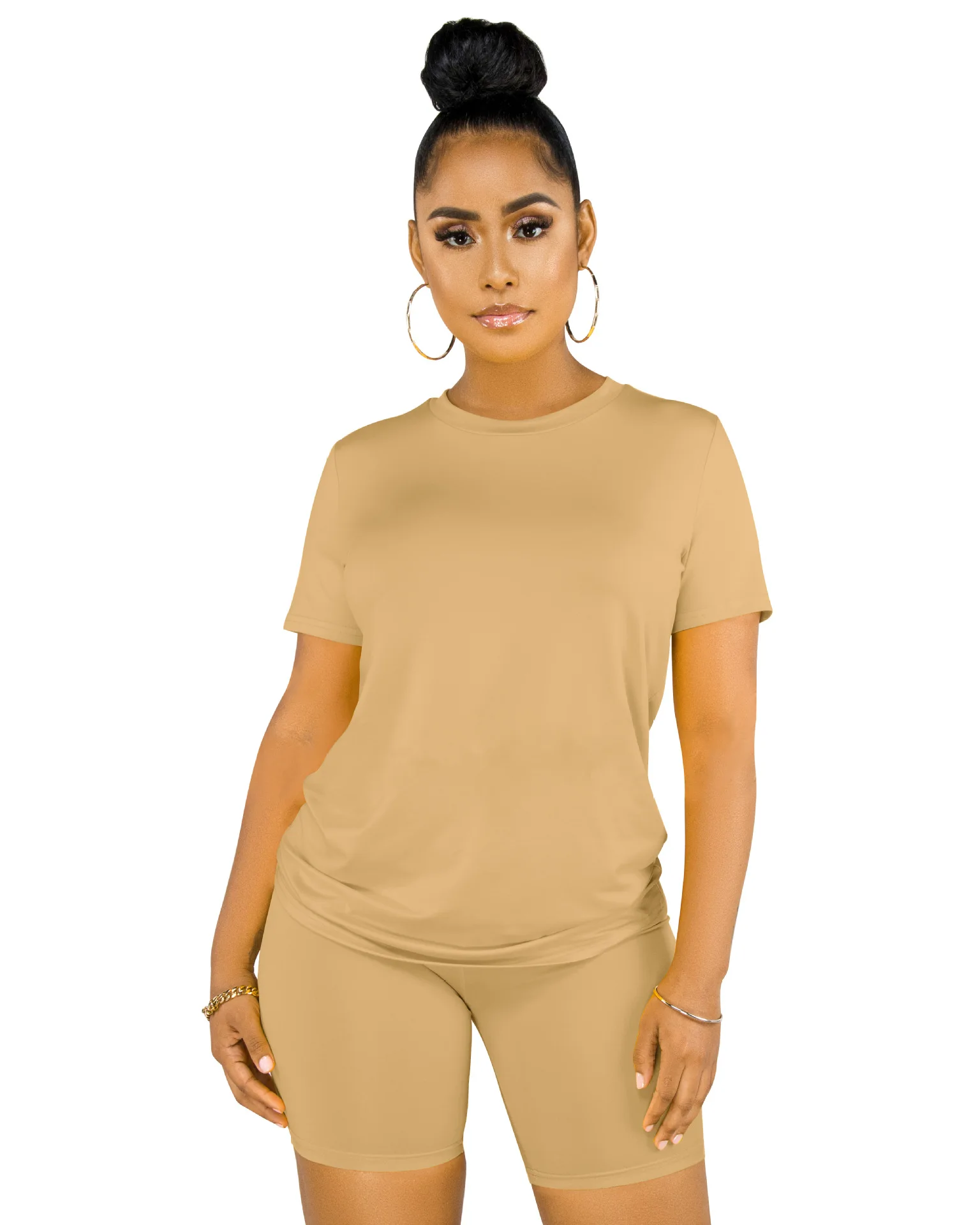 

Ladies Fashion Casual Suit Round Neck Short Sleeve Women Suit, Optional