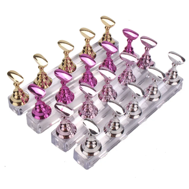 

Metallic Pink Purple Gold Sliver Nail Art Showing Shelf Nail Practice Base Display Holder Nail Stand, 5 colors