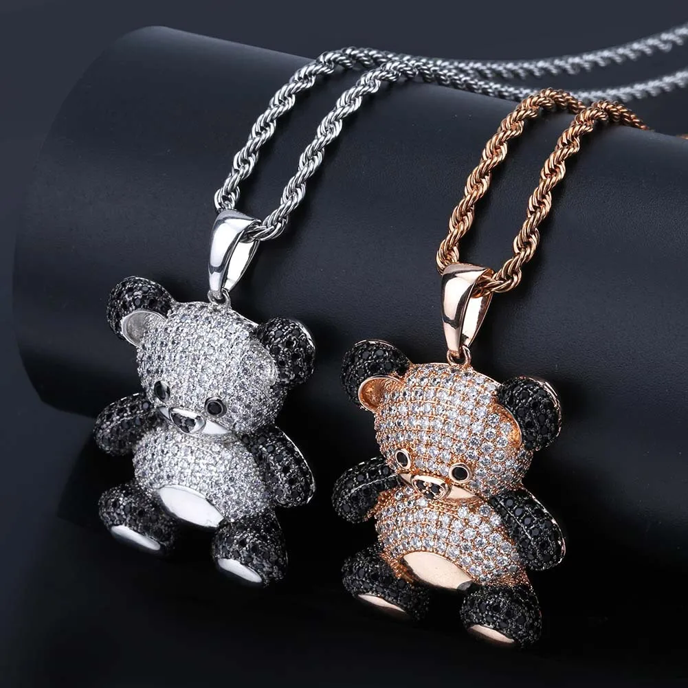 

Hiphop Copper CZ Iced Out Gold Plated Bear Pendant Necklace