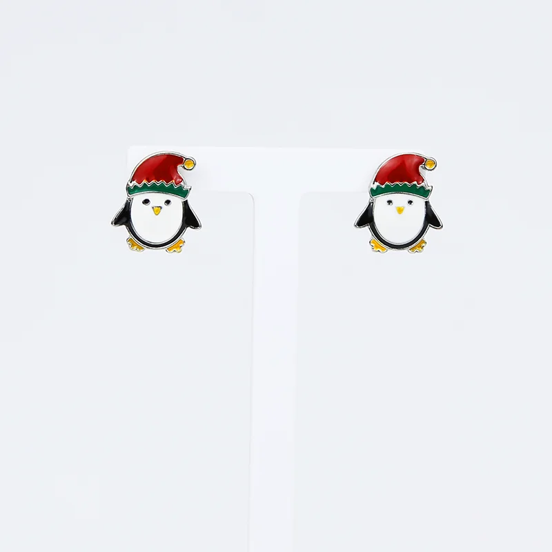 

Wholesale Christmas Cute red hat Penguin color stud Earrings Casual fashion jewelry