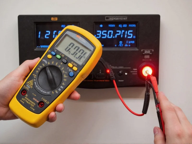 Multimeter testing voltage on DIY charging station