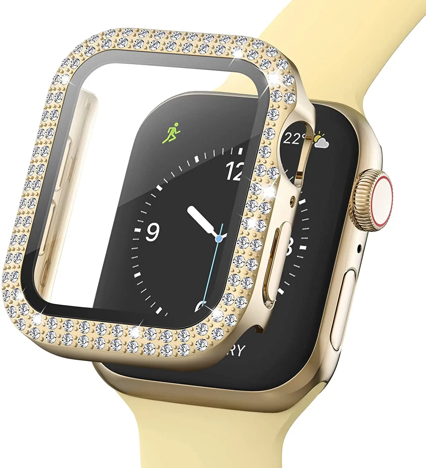 

Rose Gold Luxury Diamond Protector Case with Tempered Glass Screen Film for Apple Watch 5 6 38mm 40mm 42mm 44mm, Black,blue,gold,rose gold,pink,clear