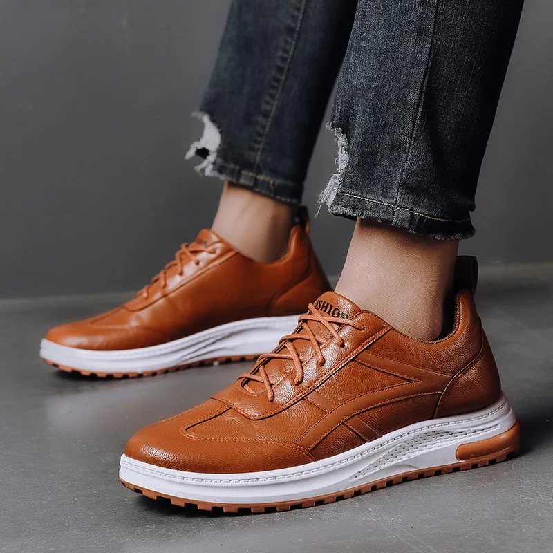 

Autumn and Winter Solid Color Casual Round Toe PU Flat-heel Microfiber Sneakers Men's Casual Shoes