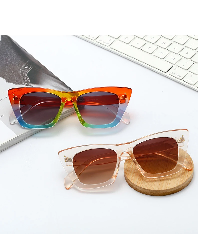 

Wholesale Custom Logo Uv400 eyewear square and cat-eyed colour sunglasses Shades Sun Glasses women streetwear sunglasses