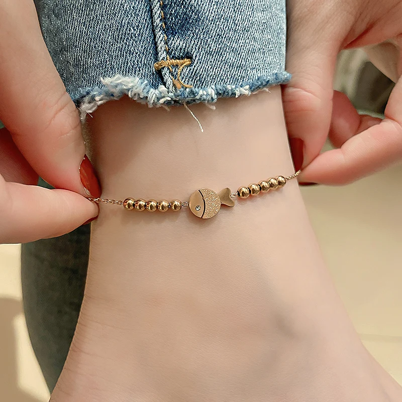 

fashion trendy fish titanium gold plated womens anklets