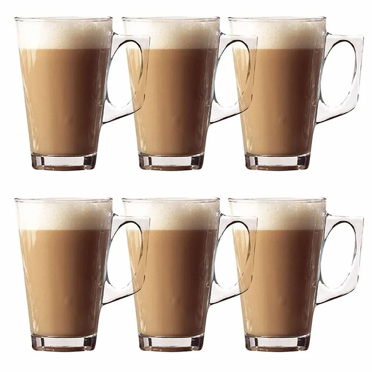 

6 Pcs Set 250ml 8oz reusable cups Latte Glasses Tea Cappuccino Glass Coffee Cup Mug With Handle, Clear