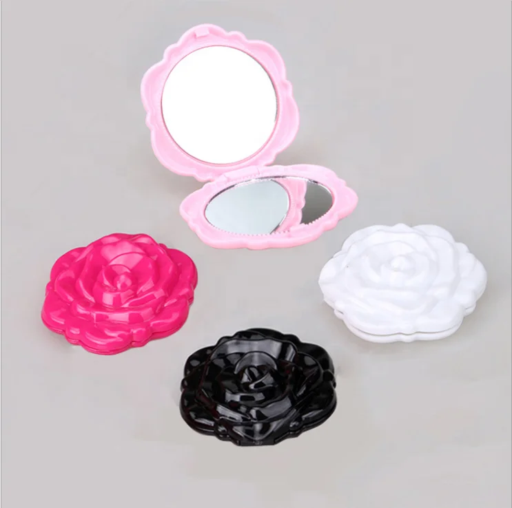 

BEAU FLY Cute Makeup Round 3D Rose Foldable 2 Sided Cosmetic HD Mirror Makeup Party Pocket Size Mirror, Black, white, hot pink, pink