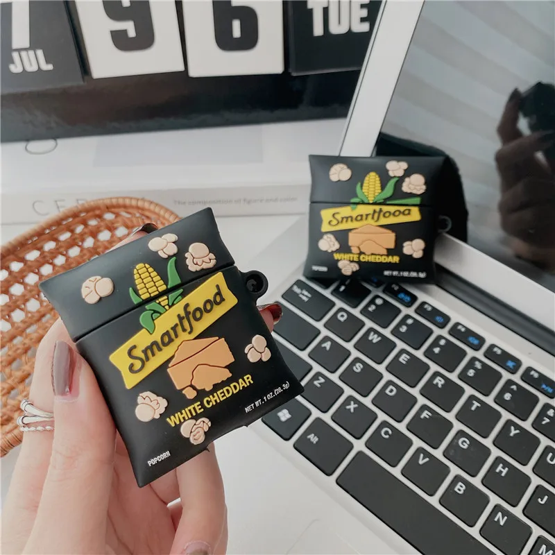

New Food Corn Snacks Designer Soft Silicone Protector Cover Silicon Case with Hook Funda for Airpods 1 2 for Airpods Pro