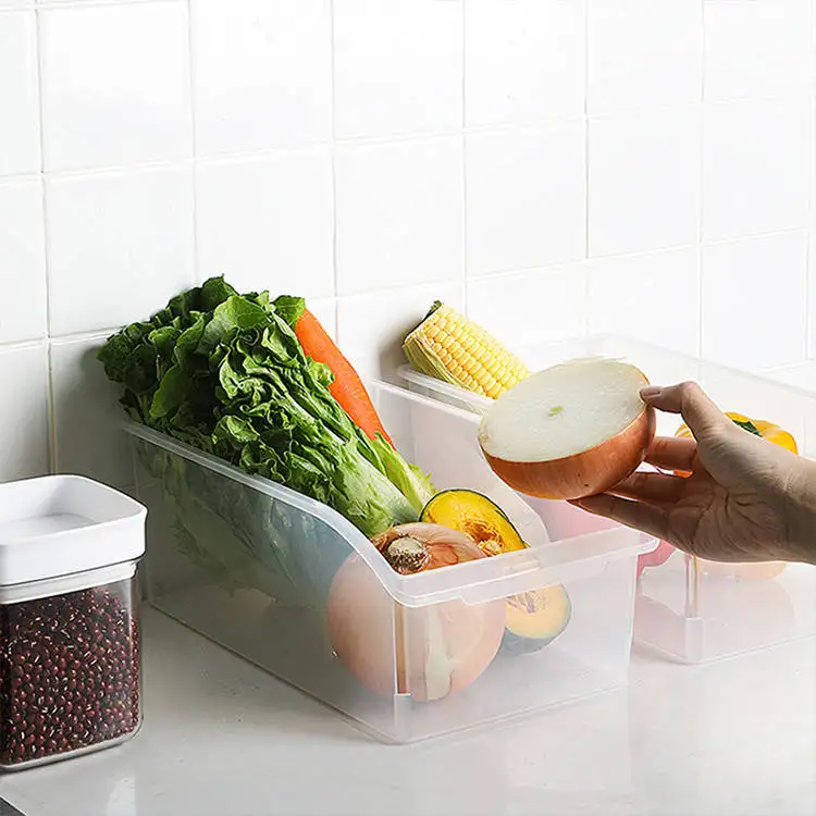 

FOOD STORAGE BINS TRANSPARENT PLASTIC FRIDGE ORGANIZER REFRIGERATOR STORAGE BOX, White