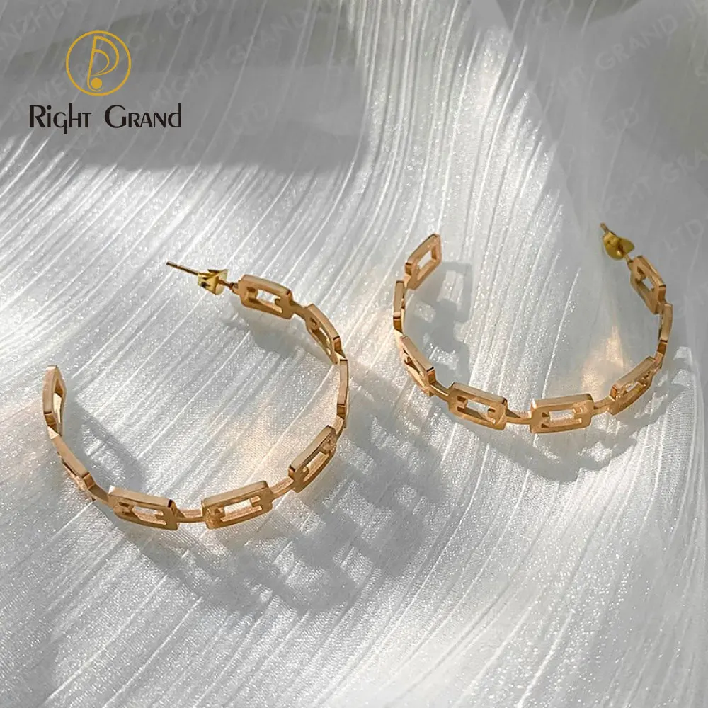 

2022 Fashion Jewelry Square Vintage Gold Plated Large Circle Stainless Steel Earrings For Women