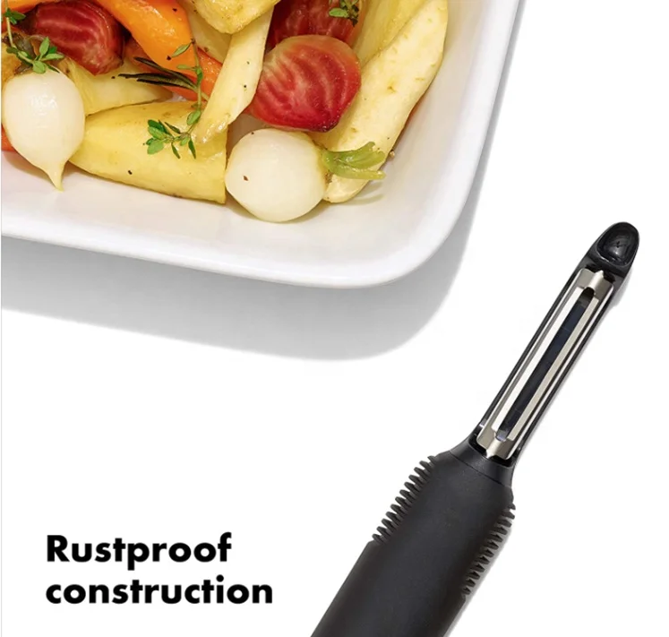 

Premium Non-Slip Sharpe Vegetable Peeler Stainless Steel Blade Potato Apple Soft Grips Swivel Peeler, Black, can be customized