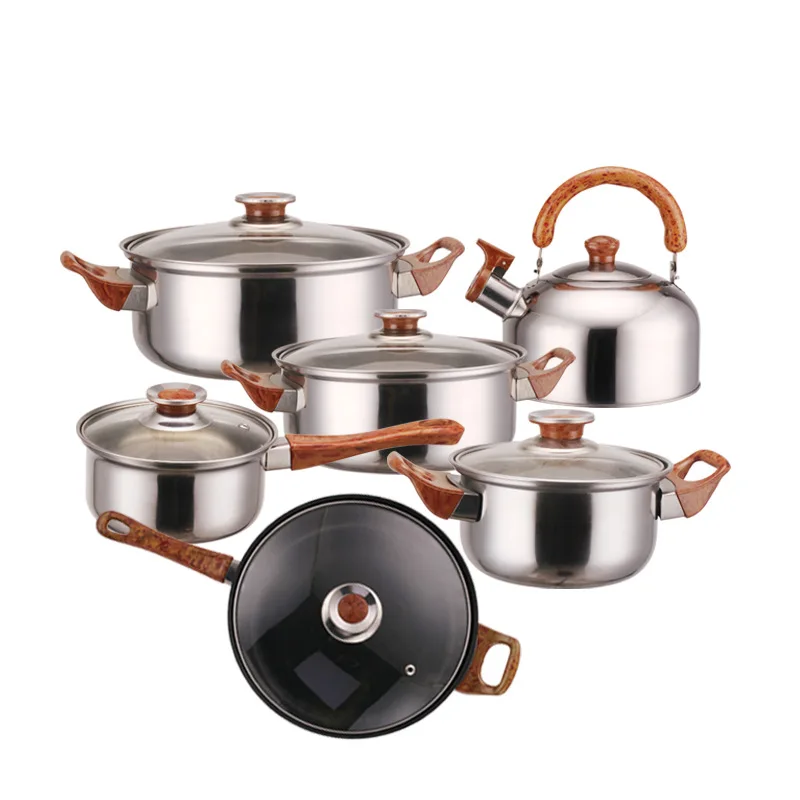 

Best Selling Stainless Steel Cookware Set 12pcs Double Layer Cooking Pot Set soup and milk pots With lids