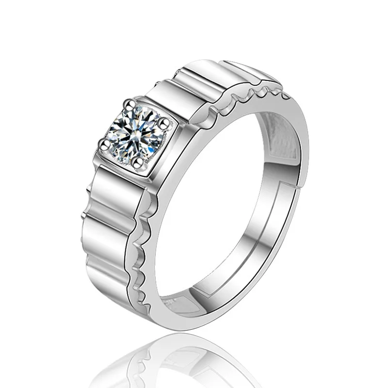 

Elegant Wedding Ring Adjustable Resizable Fashion Jewelry Zircon Silver Men Ring