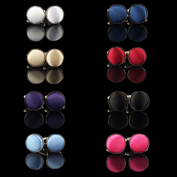 

Men's Round Dress Button Cufflinks Business Shirt Wedding Party Fabric Cufflinks, As picture