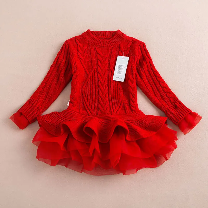 

Thick Warm Girl Dress Christmas Wedding Party Dresses Knitted Chiffon Winter Kids Girls Clothes Children CLothing Girl Dress