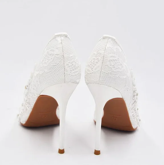 

New breathable and gentle wedding shoes lace beaded stiletto heels