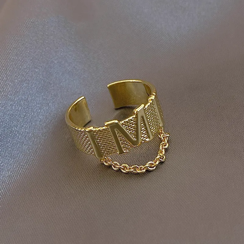 

New Gothic Stainless Steel Chain M Letter Ring Gold Plated Unusual Alphabet Letter Ring Set For Girls