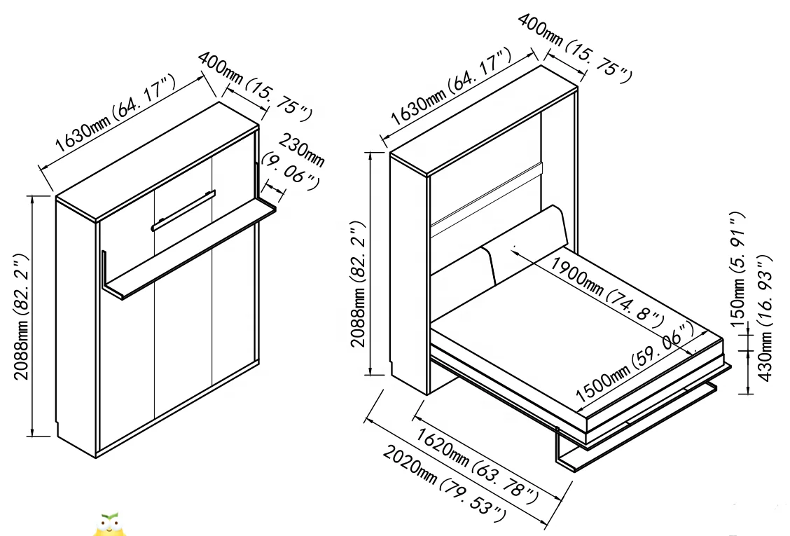 
Space Saving Hidden Wall Bed Multifunction murphy wall bed at A4000 QUEEN SIZE 