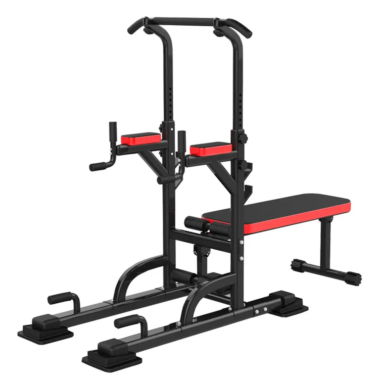 

2021HOT multi-functional pull up station home gym equipment power tower dip station with bench, Black/silver/color customized