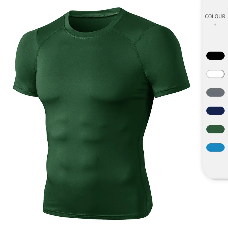 

Men's Pro fitness short sleeve tight running training sportswear high elastic sweat wicking quick drying T-shirt