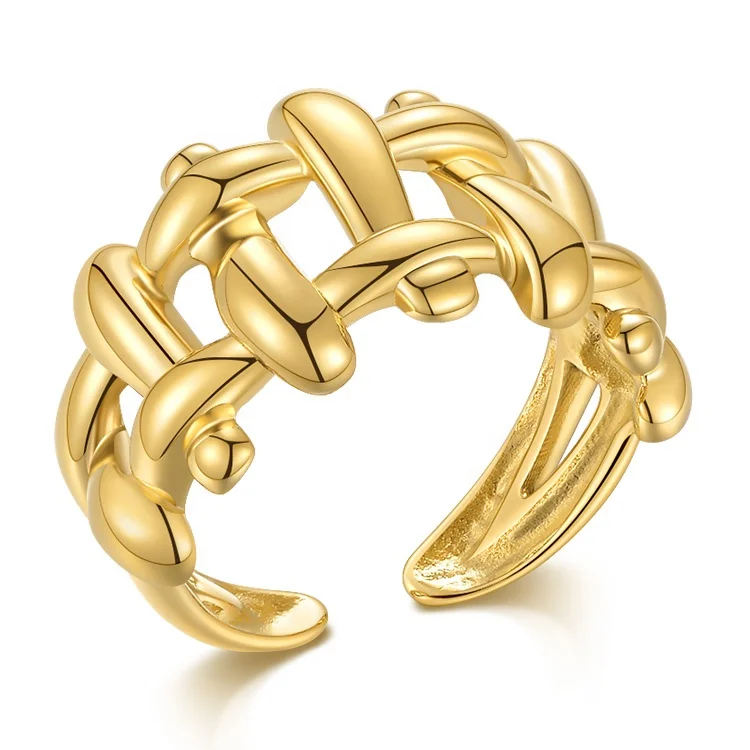 

Latest High Quality 18K Gold Plated Stainless Steel Jewelry Braided Open Index Finger Accessories Ring R214110