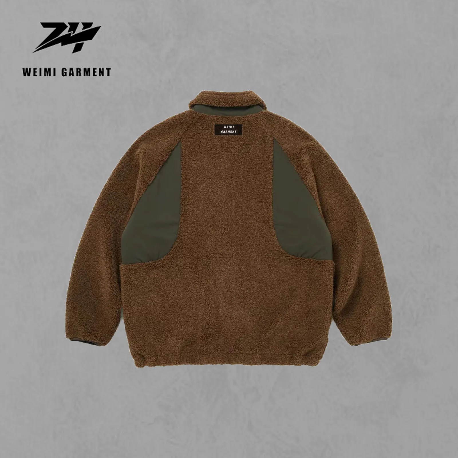 Streetwear Embroidery Patch Logo Thick Heavy Winter Jacket Sherpa Fleece Khaki Men's Coats With Slant Pockets