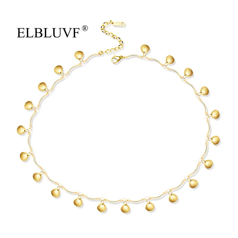 

ELBLUVF Free Shipping Stainless Steel 18K Gold Rose Gold Plated Little Shell Choker Necklace For Women, Rose gold / gold / silver