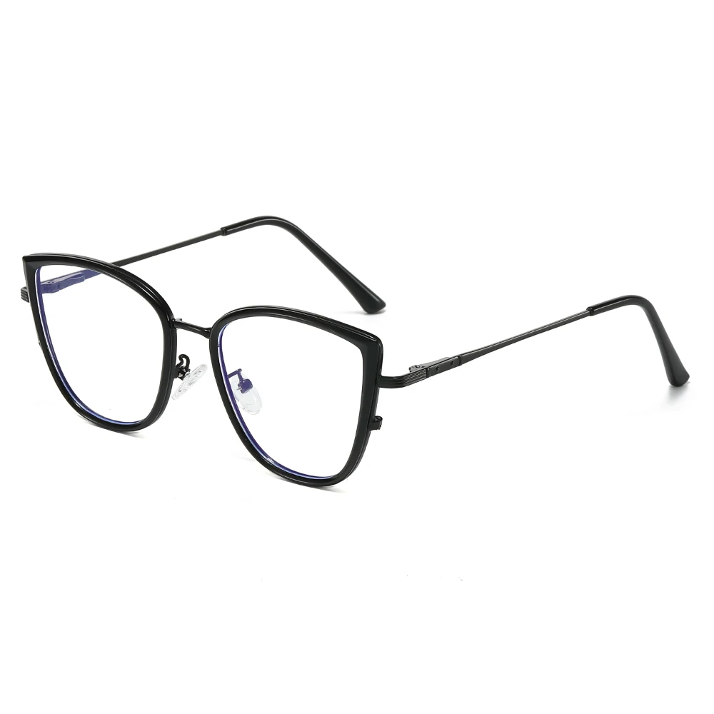 Newest Cat Eye Anti Blue Light Metal Glasses Personality Inlaid Diamond Frame Flat Glasses for Men and Women