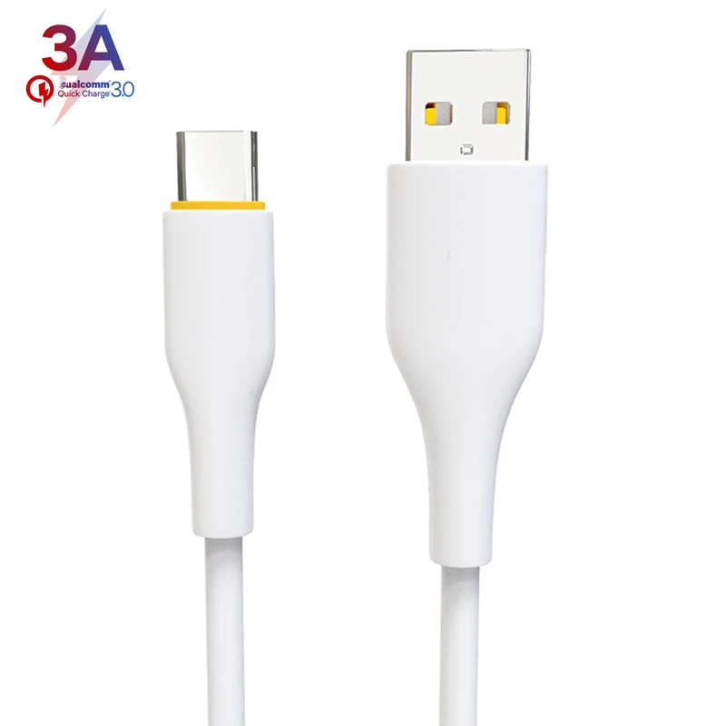 

Hot selling 3A USB C Cable fast charging type c charger data cable custom logo ctype pvc Mobile Phone USB Cable, White