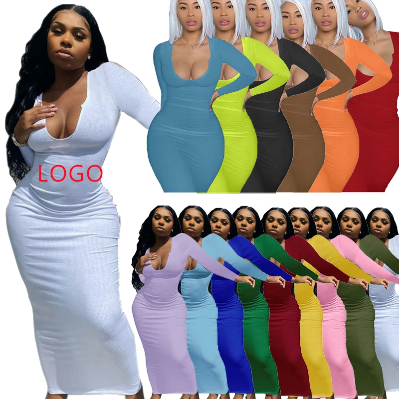 

fall 2021 women clothes custom logo Casual Maxi Dress Summer Clothing Women casual dresses