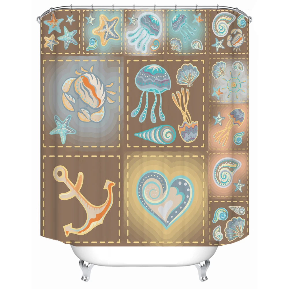 

183 x 183cm waterproof cloth lining cover bathtub bathroom curtain marine elements can be customized printing shower curtain, Picture