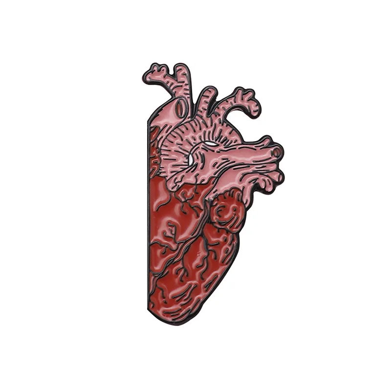 

Half Red Heart enamel Pins Anatomy medical Brooches Beating Heart Blood Vessel Lapel Pin Badges Horror Jewelry Brooches