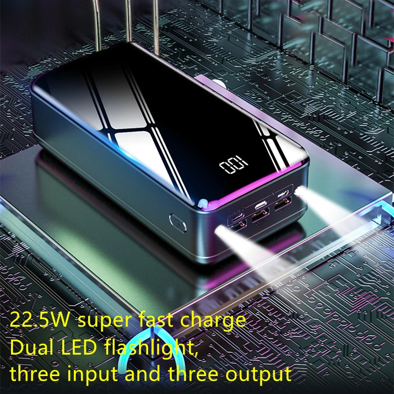 

Wholesale Factory Price 22.5W super fast charge Large Capacity 50000 mAh Power Bank 18W PD High Capacity Powerbanks, Black+red