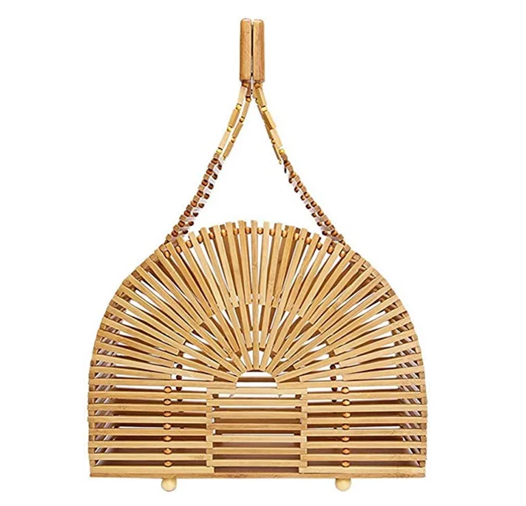 

Fashion Women Natural Chic Handmade Round Rattan Boho Purse Handwoven Straw Bag Bamboo Bag