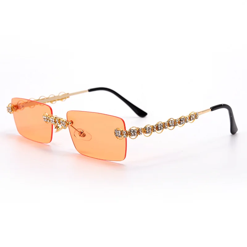 

2021 Hot selling small size rectangular frameless women shades sunglasses 7001