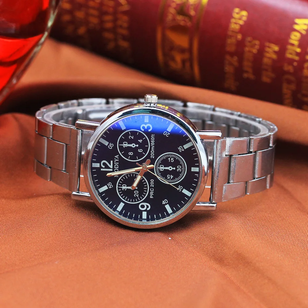 

Hot selling Three Eyes Steel Band Watch Men's Blu-ray Watch Quartz Watch Wholesale, As pic